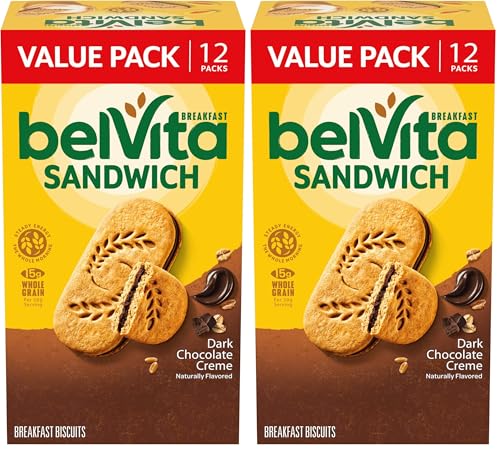 belVita Breakfast Sandwich Dark Chocolate Creme Breakfast Biscuits, Value Pack, 24 Packs (2 Sandwiches Per Pack)