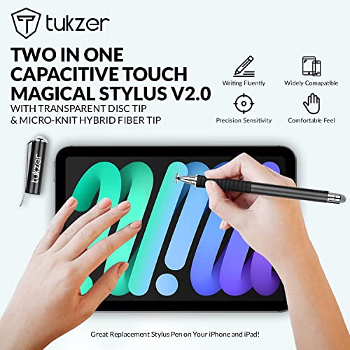 Image of Tukzer 2-in-1 Capacitive Stylus Pen V2.0, Precise Stylus -Fine Point Disc Tip & Micro-Knit Hybrid Fi