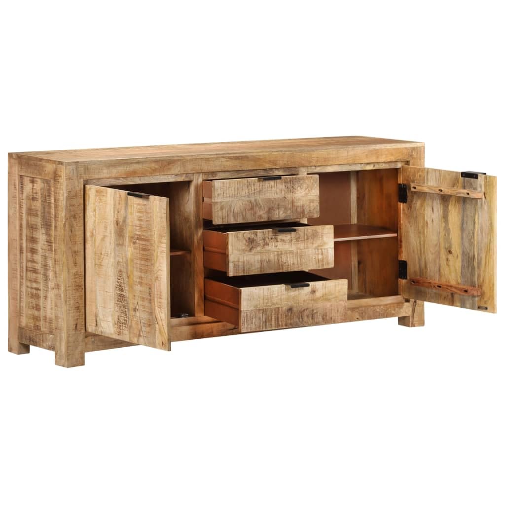 Buffet en bois de manguier 175 x 40 x 75 cm - Bois massif brut - Design moderne pour salon, chambre à coucher, couloir, cuisine - Avec 3 tiroirs et 2 portes - Robuste et durable