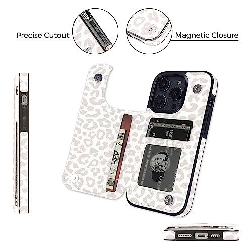 Image of uCOLOR Compatible with iPhone 13 Pro Wallet Case with Card Holder Slots Marble Flip Leather RFID Kickstand Phone Wallet Cover for Women and Girls 6.1 inch (Leopard, iPhone 13 Pro 6.1 inch)
