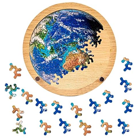 Pomrone Tangram Puzzle Game,Wooden Jigsaw Puzzle For Kid Adults - Tangram Puzzle Game With Small Earth And Animals Double Side For Intellectual Development Cover