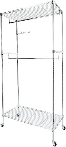 Miniatura 5 de Estante organizador de doble barra para colgar ropa, armario rodante, estante de metal independiente para colgar ropa, organizador de ropa con