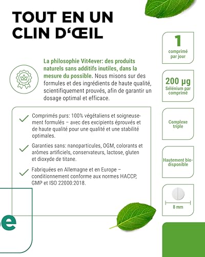 Sélénium 3-fold complex - 365 comprimés de 200 µg chacun - Premium : Sélénite de sodium, L-sélénométhionine, levure de sélénium - Vegan - Hautement dosé - Testé en laboratoire – vue 4