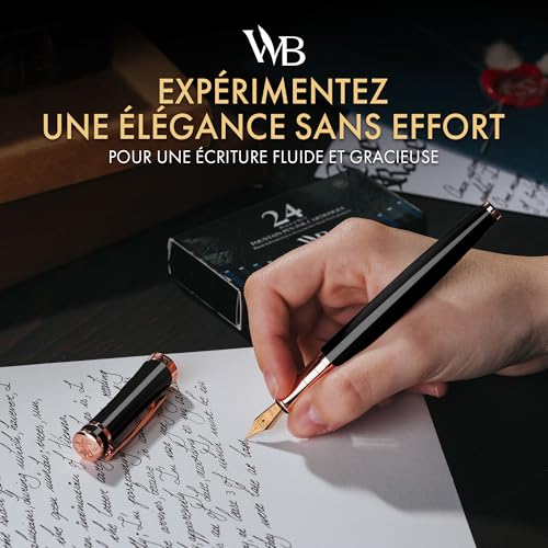 Stylo plume plume moyenne dorée 18K Wordsworth & Black | Finition or rose noir luxe