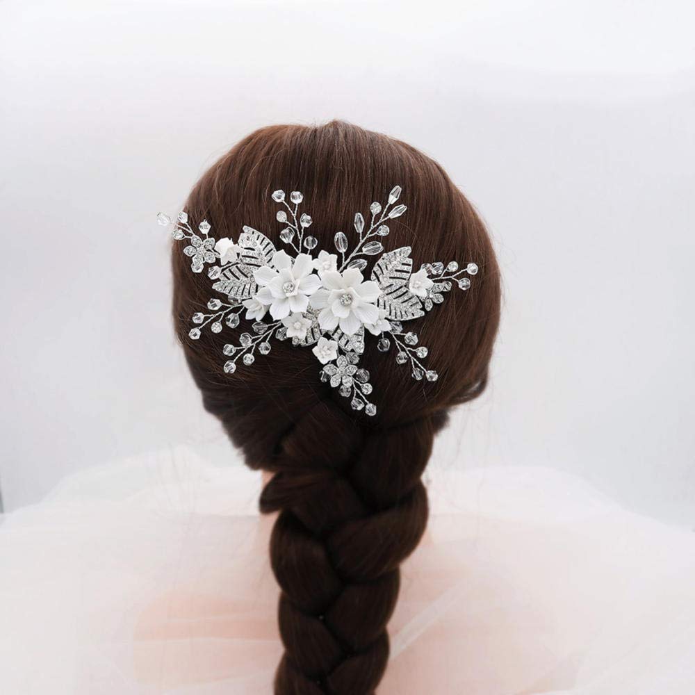 Braut Brautjungfer Haarkamm Clip Haarschmuck, Braut Blume Haarkamm Silber, Strass Vintage Seitenkamm, künstlicher Abschlussball Strand Haarschmuck für Frauen und Mädchen