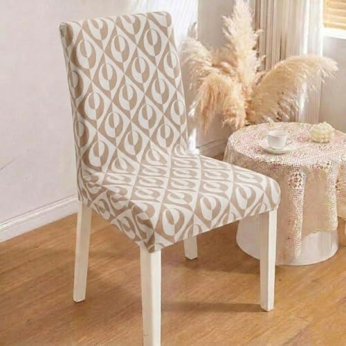 Image of HOMETHREADS Stretchable Elastic Jacquard Chair Seat Cover - Removable & Washable, Durable Seat Protector for Dining Room, Kitchen, Restaurant & Party Chairs (Beige, Pack of 1)