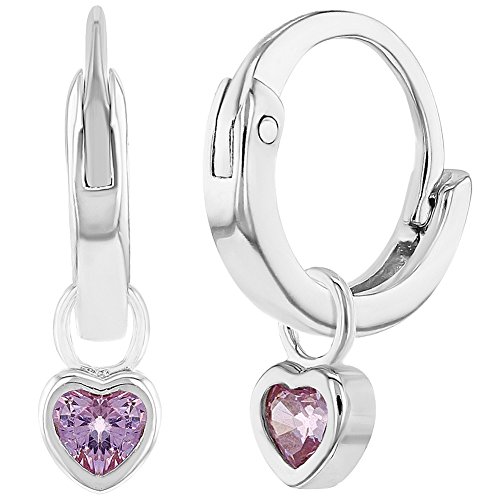 In Season Jewelry - 925 Plata de Ley Circonita Rosa Amuleto de Corazón Aros para Niñas 7mm