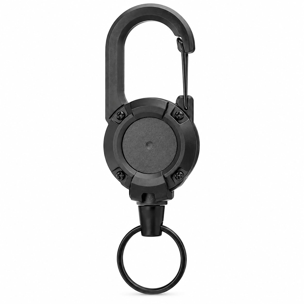 Heavy Duty Retractable Key Holder with Carabiner Clip Metal Wire Rope and Key Ring Compact Pull Cord Badge Reel for Belt Backpack ID Card Access Pass Camping Hiking and Office Use Black, Round-image-12
