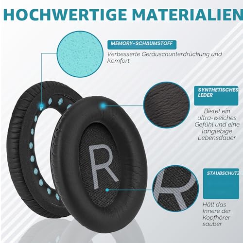 Ersatz Ohrpolster für Bose QuietComfort 45 (QC45) – Premium Ersatzpolster für Bose QuietComfort 45 (QC45) Kopfhörer Ohrpolster Ersatzpolster (Schwarz)