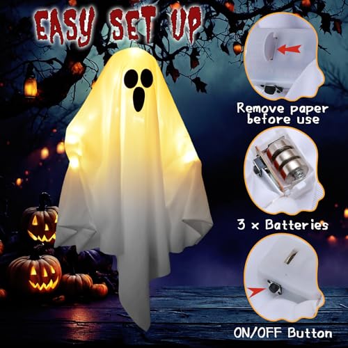WAFSOOTOO Halloween Light Up Hanging Ghosts Kit, 2 Pack, White - image 4