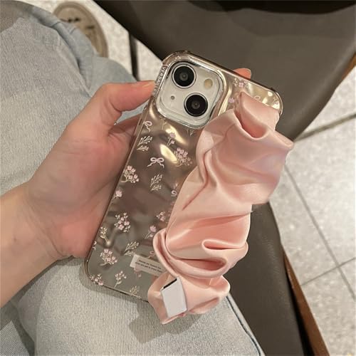 Coque soie rose mignon nœud floral iPhone 15 14 13 Pro Max antichoc