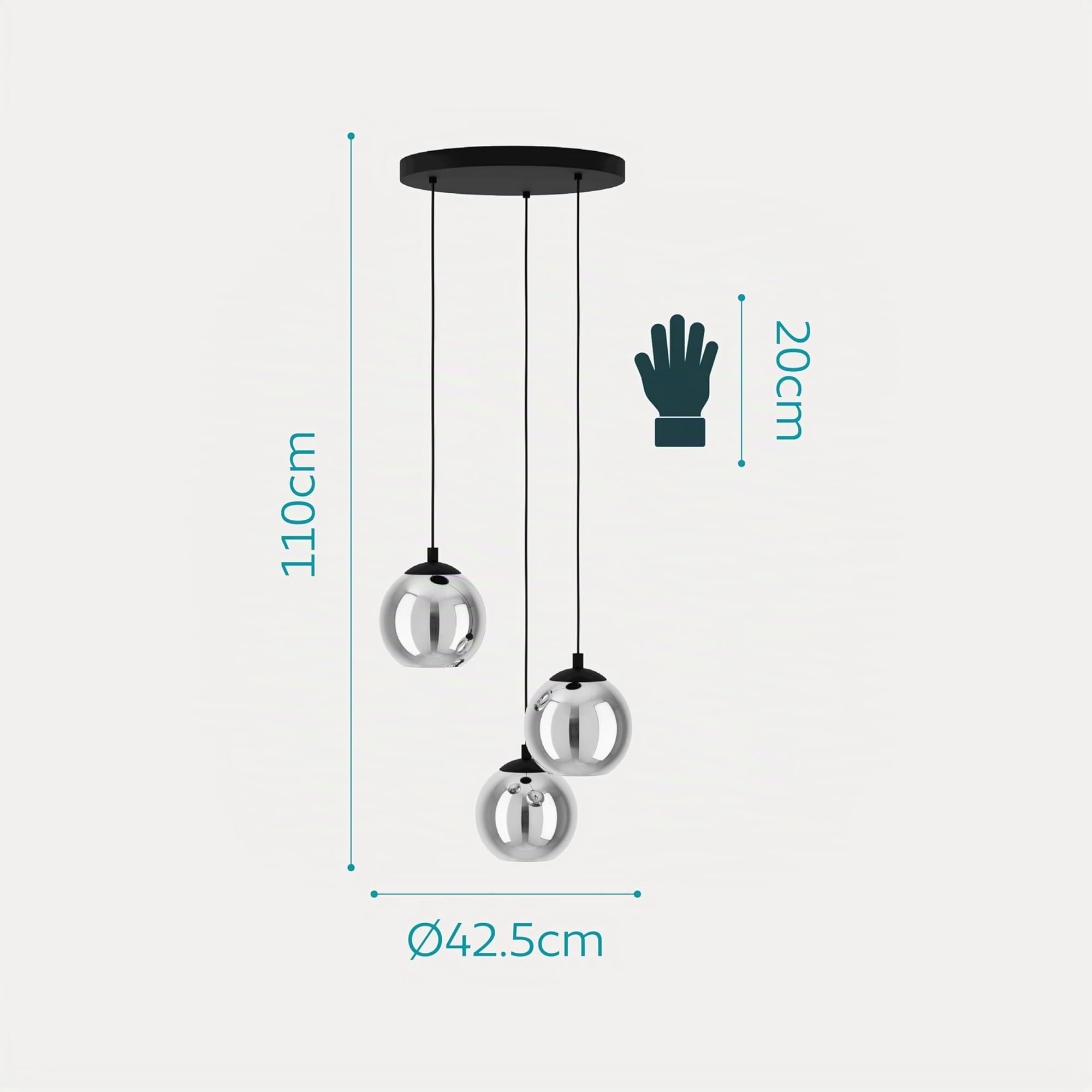 Eglo lampada a sospensione Ariscani, luce a sospensione a grappolo con 3 | luci per sala da pranzo, metallo in nero e vetro fumo in nero-trasparente, attacco E27, Ø 42,5 cm
