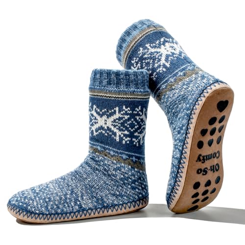 Image of cosyone1997 Slipper Socks for Women Warm Fuzzy Non Slip Soft Sole | Sherpa lining, padded sole, stretchy cuff and gripper dots for bedroom or lounging; gift-ready box, machine washable