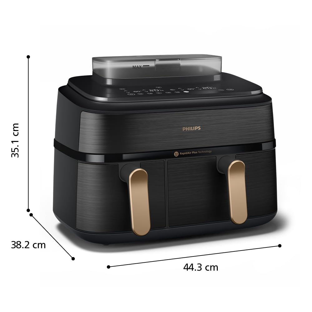 Philips Airfryer Série 5000 - Air Fryer double panier avec cuisson vapeur, 9L, RapidAir, 19 modes de cuisson, jusqu'à 90% de matières grasses en moins, AirSteam, nettoyage vapeur, HomeID (NA552/00)
