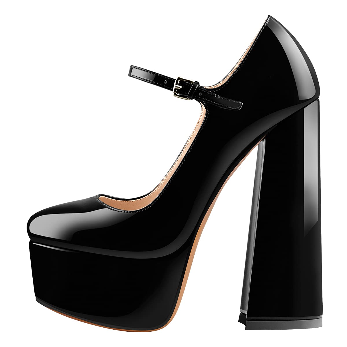 Mary Jane Platform Chunky High Heels Ankle Strap Close Toe Pumps