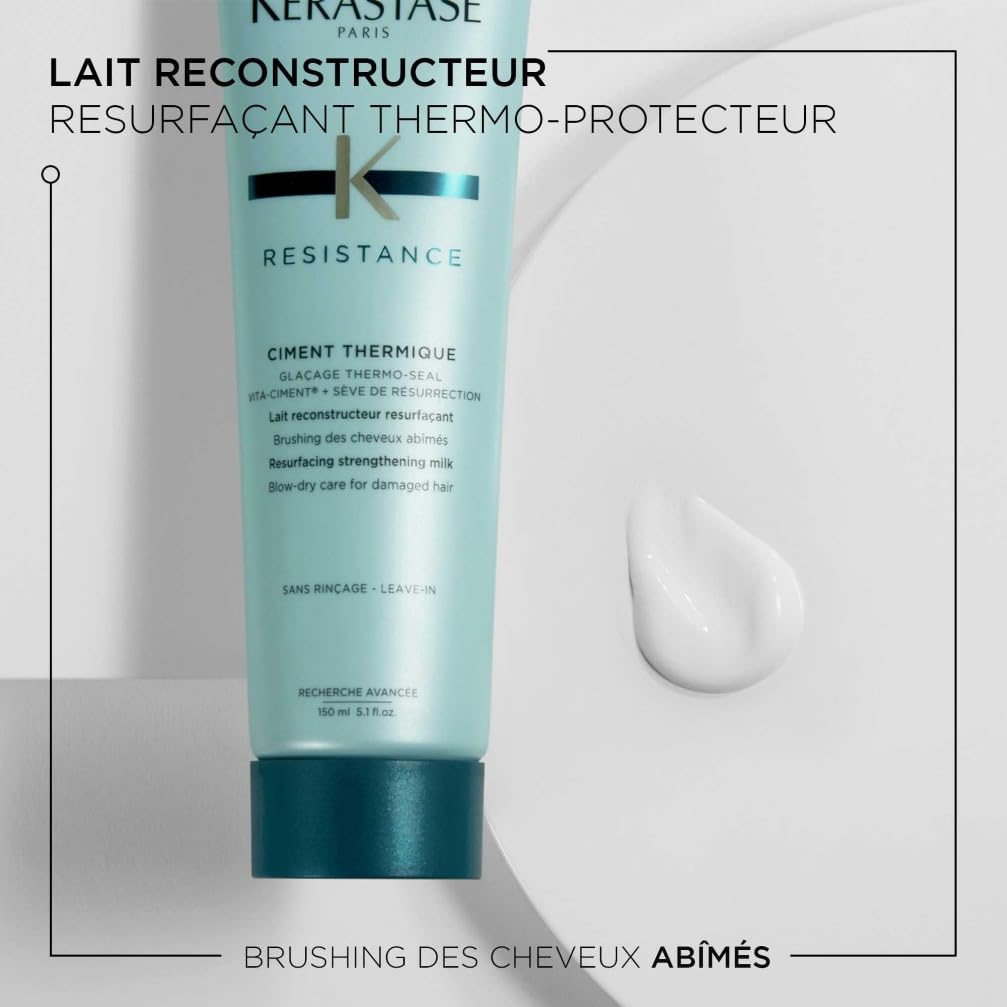 KERASTASE Résistance - Ciment Thermique - Lait Capillaire Reconstructeur Resurfaçant - 85 % de Casse due au Brushing en Moins - Effet Thermoprotecteur Jusqu'à 230°C - Cheveux Abîmés - 250 ml