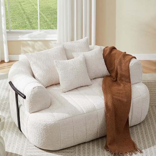 Sillón boneless boucle beige cómodo plegable miniatura 3