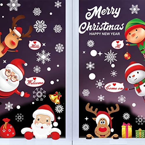 Adicloz 148PCS Pegatina de Elementos Navideños Clásicos, Vinilos para Ventanas de Navidad para PVC Material Reutilizable, Pegatina Decorativa Navidad para Patrones de Doble Impresión Cover