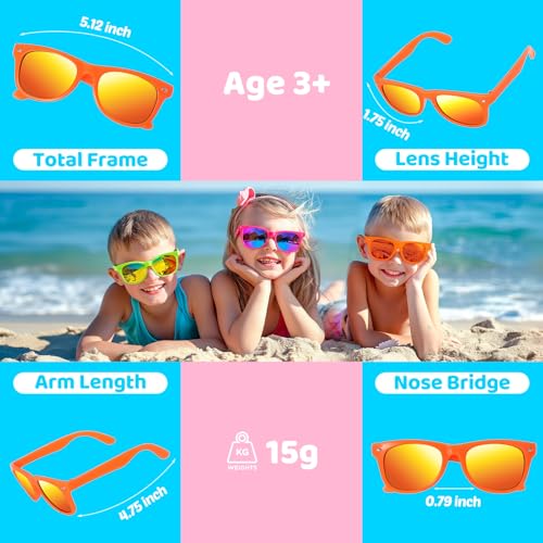 Kids Sunglasses Bulk, Party Favors for Kids 4-8,3-5, 12 pack Neon Toddler Sunglasses For Boys Girls, UV 400 Protection kids sunglasses, Great Gift For Birthday, Beach, Pool Party Supplies4