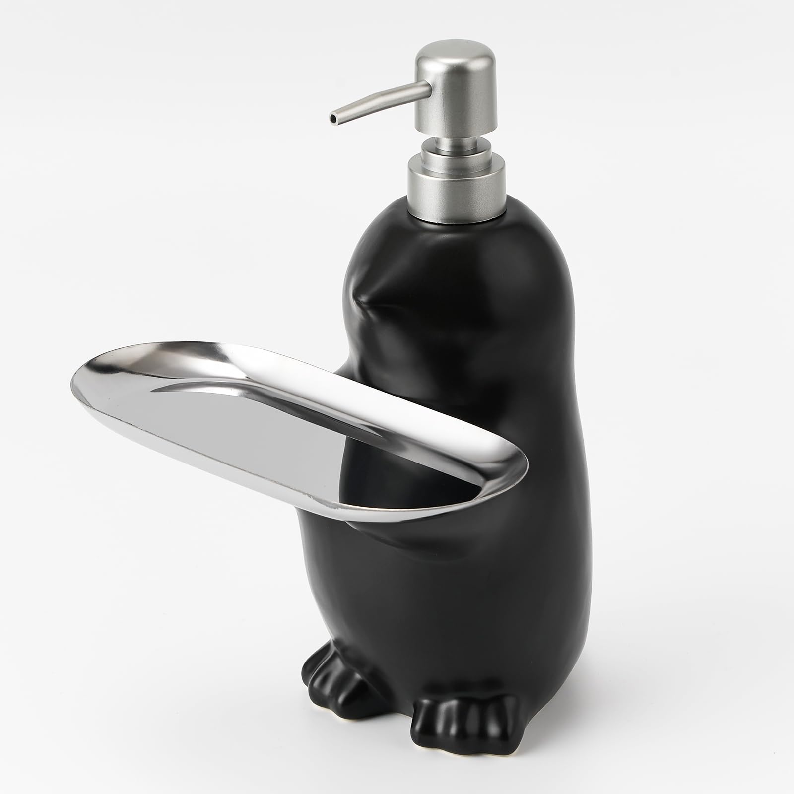 GIRLUFO Black Hand Soap Dispenser with Trinket Tray,28OZ Ceramic Soap Dispenser Bathroom with