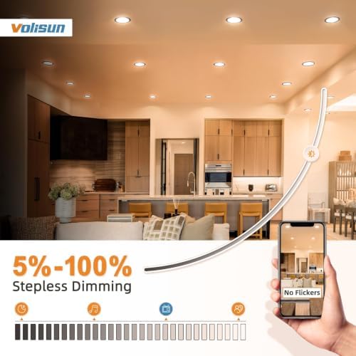VOLISUN 8 Pack 6 Inch Black Recessed Light with Night Light, Canless LED Recessed Lighting 6 inch, 2700K-5000K Selectable, 12W=130W,1080LM Soffit Lighting Outdoor Recessed Light, ETL Certificated - 2
