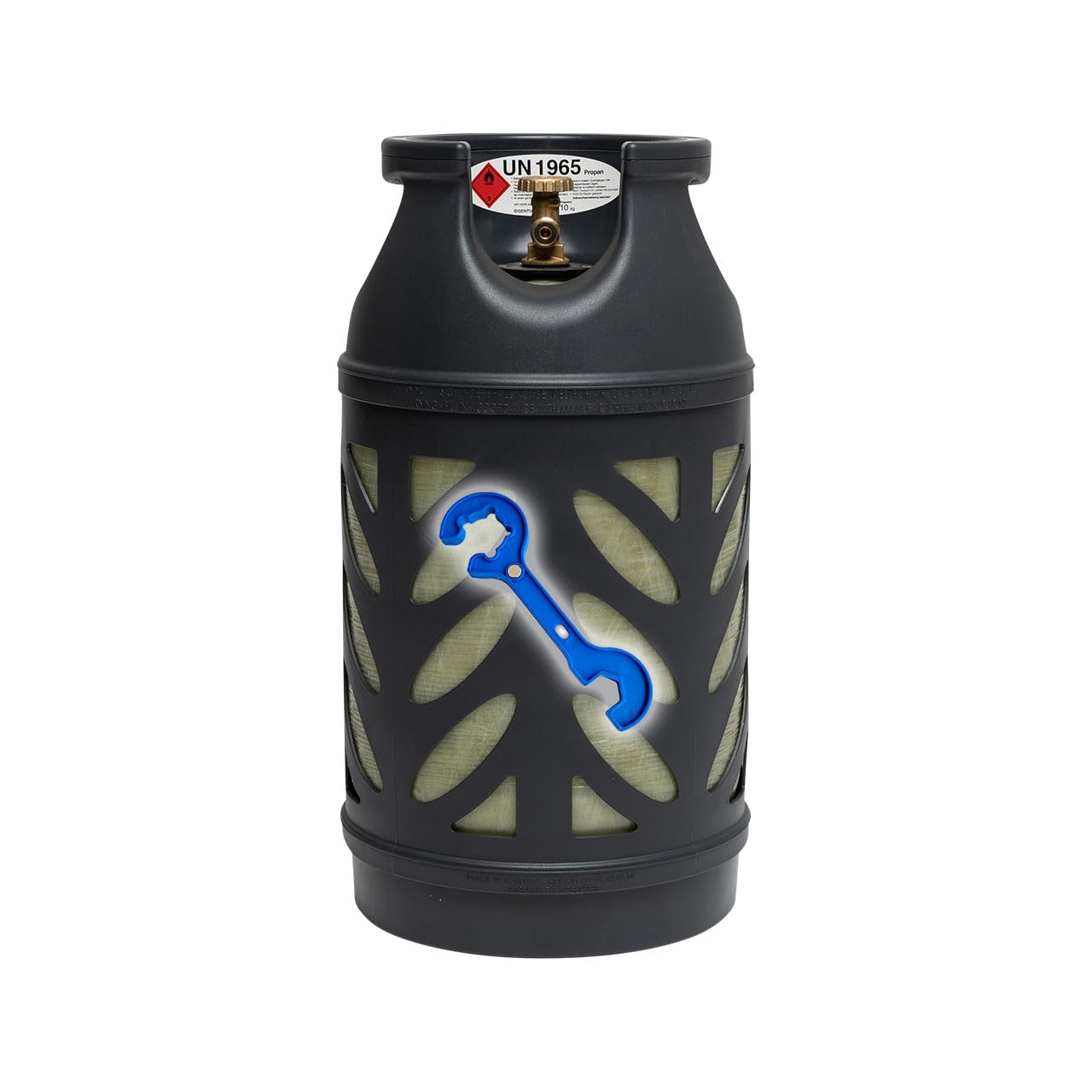 Bluecraft Premium Composite 10 kg Eigentum Propan-Gasflasche leer | leichter als 11 kg Stahl-Gasflasche | Rostfreies Material | Sichtbarer Füllstand | inkl. einem Gasreglerlöser +17er Schlüssel