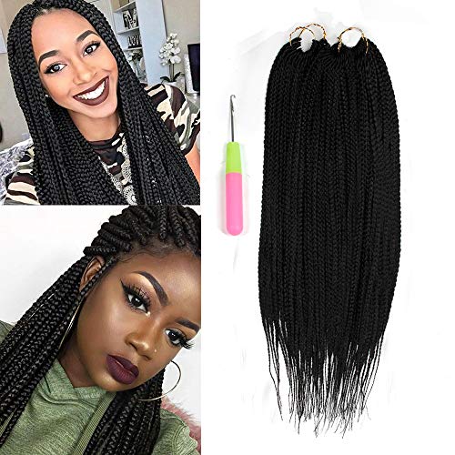 YXCHERISHAIR Crochet Braid Box Braids Natural Black Synthetic Braided Hair Extension for Women Crochet Braids Twist High Temperature Fiber (22 inch,3Packs,#1B)