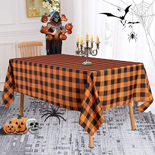 LUSHVIDA Halloween Checkered Square Rectangle Table Cloth – Washable Water Resistance Microfiber Plaid Tablecloth Decorative Table Cover for Picnic Banquet Party Kitchen Dining Room, 150 GSM - Thumbnail 5