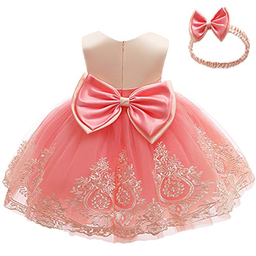 Cmmchaah Princess Girls Lace Embroidery Bow Toddler Dresses Cute Sleeveless Prom Dresses For Baby (Watermlon,110) #TOP11