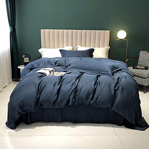 Textiles del hogar,Simple estilo europeo de color sólido sedoso 60 doble cara tencel cuatro piezas edredón sábana de seda de hielo ropa de cama desnuda-Azul tiffany_1.5M cama / funda de edredón 200x2