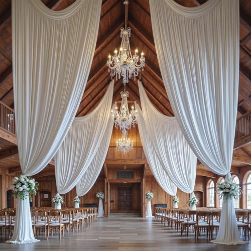 Image of 10 Panels 5x14ft White Backdrop Curtains for Parties, Wrinkle Free Polyester White Photo Backdrop Drapes 14 ft Long Back Drop Cloth for Wedding Birthday Photography Background Party