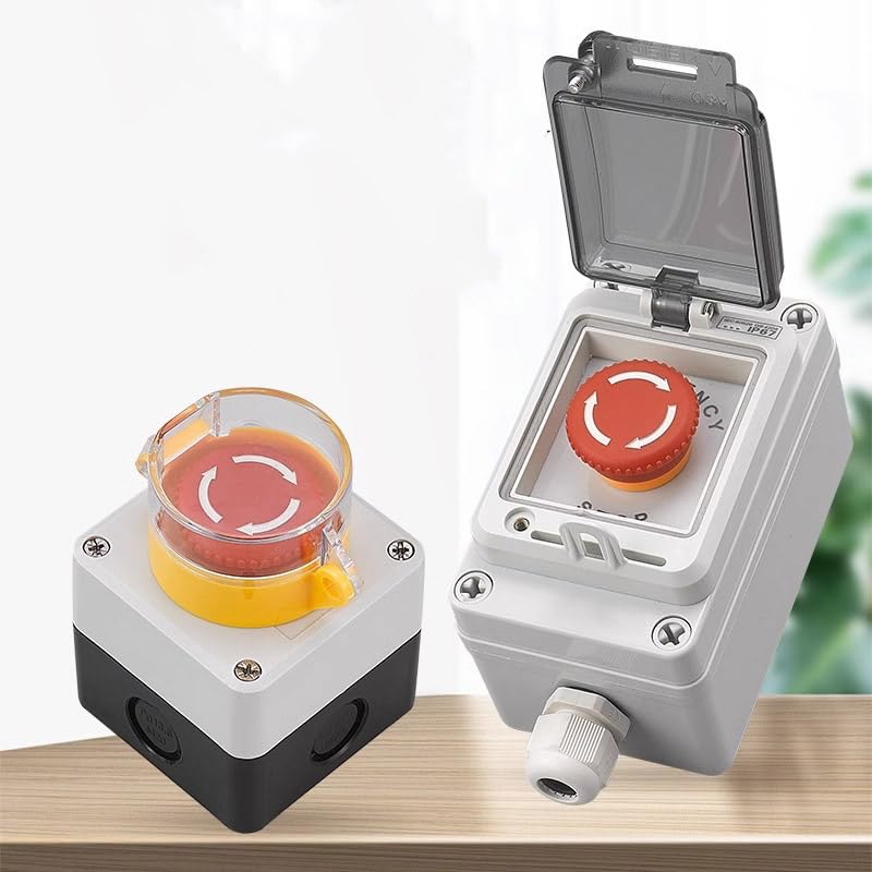 Emergency Stop Push Button Switch Control Box Elevator with Protection Cover Waterproof Enclosure 22mm Mounted(19)