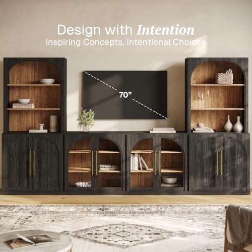 Image of BELLEZE Jagger 130 inch Wall Unit 5-Piece Modular TV Stand - Ebony