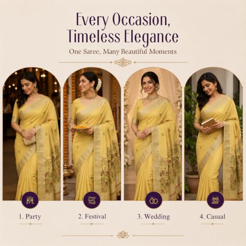 Image of Premium Cotton Jamdani Saree with Woven Floral Pallu & Matching Blouse Piece | Soft Lightweight Ethnic Wear for Women