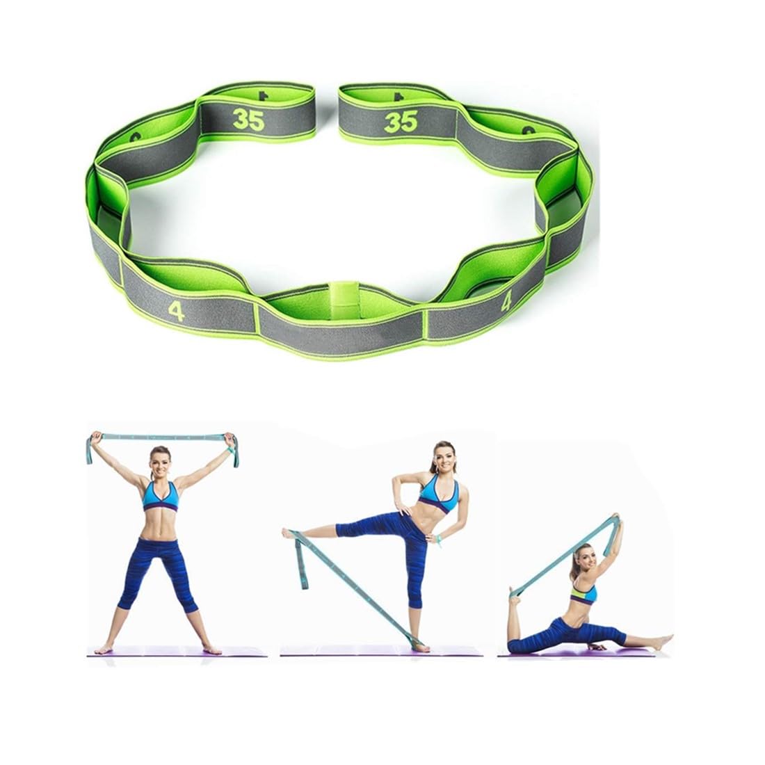 Stretch Strap With Multi Loops Yoga Exercise Trainer Bands latin band (Green) - Image 2