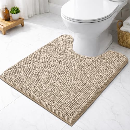 Image of LUXEHOME International Microfibre Chenille Contour Bath Mat for Bathroom, Anti Slip Super Absorbent Quick Dry Washable Bathroom Mats, Solid (Beige 47x47cm) Pack of 1