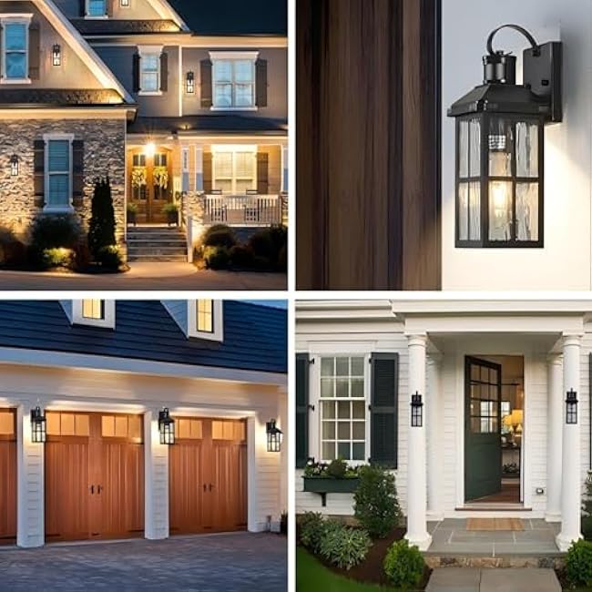 Motion Sensor Outdoor Lights Dusk to Dawn Porch Light Black Exterior Lighting Fixtures Modern Outside Wall Mount Coach Lamp for House Garage Patio Front Door
