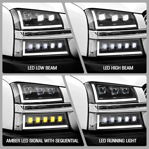 Image of DNA MOTORING Pair Full LED Projector Sequential Headlights Compatible with 03-06 Chevy Silverado 1500 2500 3500 1500HD 2500HD, Start-Up Sequential DRL, Black /Clear, HL-HP8-CSIL03-4P-BK-CL1