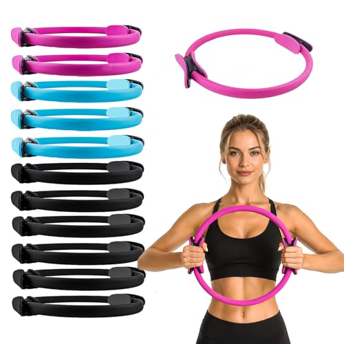 Set de 12 Anillas de Pilates - Círculos Mágicos de 15 Pulgadas para Yoga y Fitness en Negro, Azul y Rosa