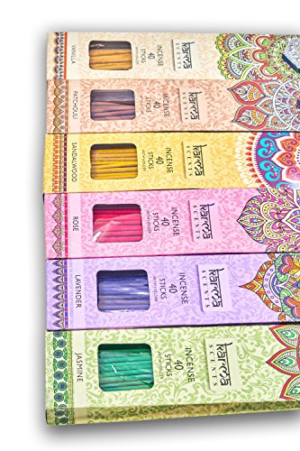 Premium Incense Sticks 6 Set Gift Pack: Vanilla, Patchouli, Sandalwood, Rose, Lavender, Jasmine And Ylang Ylang With A Sparkly Holder In Each Box 240 Sticks, By Karma Scents #TOP3