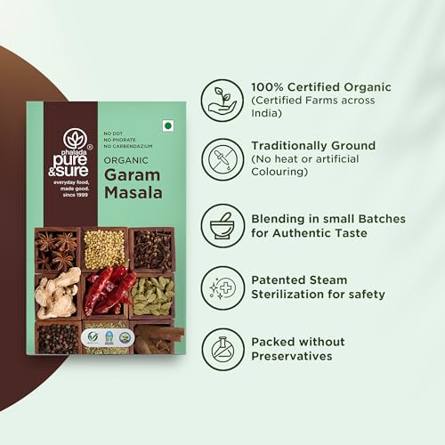 Image of Pure & Sure Organic Garam Masala 200gm| Traditional, Authentic & Multipurpose Masala Powder | Perfect Blend of Spices with Great Taste & Aroma | No Preservative & Pesticide| 100gm each (Pack of 2)