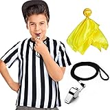 3 Pcs Children's Kids Referee Shirt Costume, Black and White Stripe Umpire Jersey Stainless Steel...