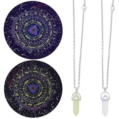 CRASPIRE 2Pcs Pendulum Mats Dowsing Divination Astrology Pads Rubber Altar Pendulum Mat Celestial Boho Mats with 2 DIY Pointed Pendants Tablecloth Metaphysical Message Board for Divining Decor