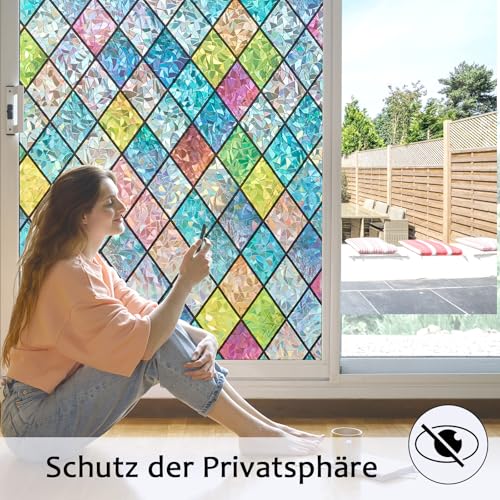 Bectosy Fensterfolie Blickdicht Regenboge Sichtschutzfolie Bunt 60×400cm – Ansicht 3