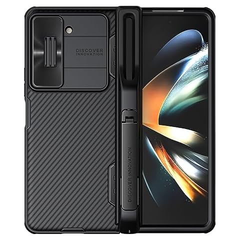 Mangix for Samsung Galaxy Z Fold 5 Case with S Pen Holder & Slide Camera Cover [Creative Hinge Protection][Hidden Kickstand] Protective Phone Case (Black) Cover