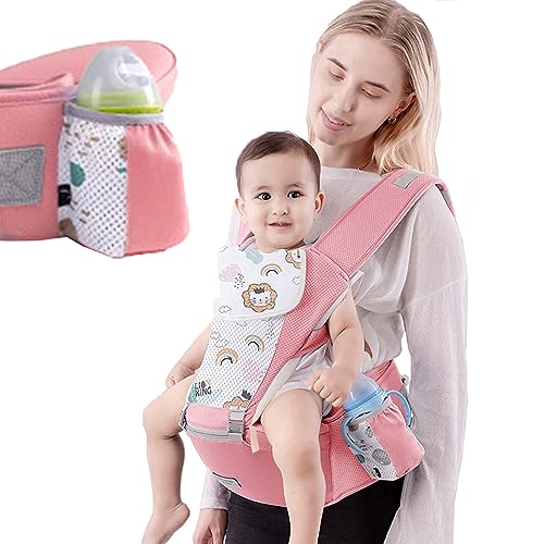 Wsndm Ergonómico Con Asiento Mochila Portabebés, 6 En 1 Correa Multifuncional Para Bebés, Puro Algodón Ligero y Transpirable, Toallas Con Saliva, Ajustable, Para Recién Nacido a 23kg