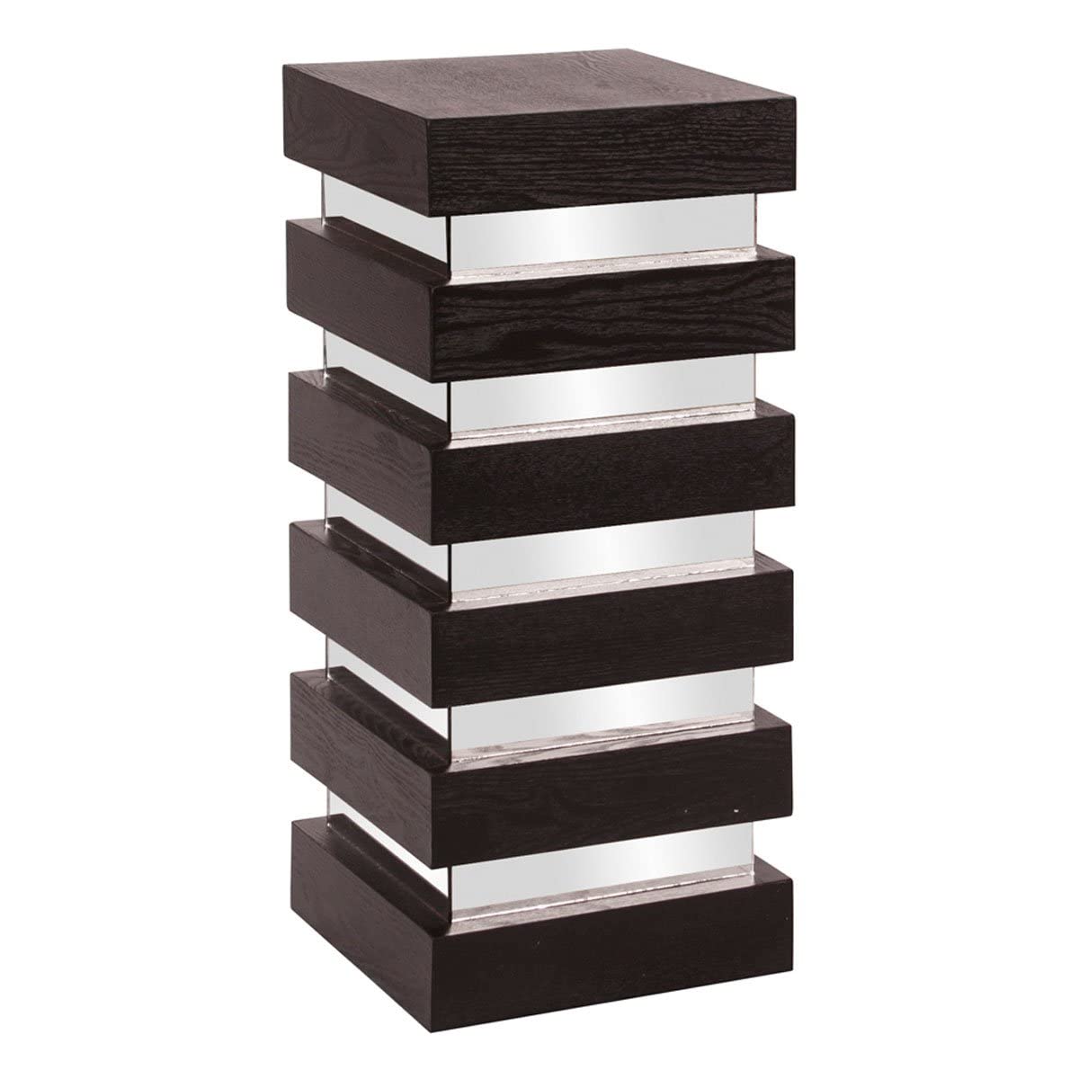 Howard Elliott Stepped Pedestal Accent, Medium, Black Wood and Mirror, 12 x 12 x 28 Inch Table