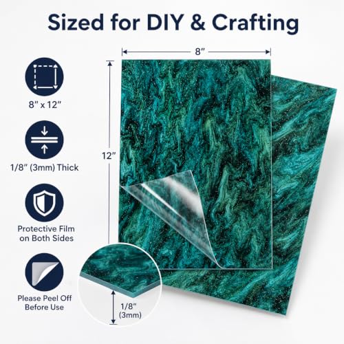 Image of TOEPODO Pearlescent Marble Acrylic Sheets 1 /8 inch Glitter Cast Opaque Plexiglass Sparkly Swirl Acrylic Panels for Laser Cutting Engraving DIY Crafts /Home Deco (6, Sets, 8x12 Inch)