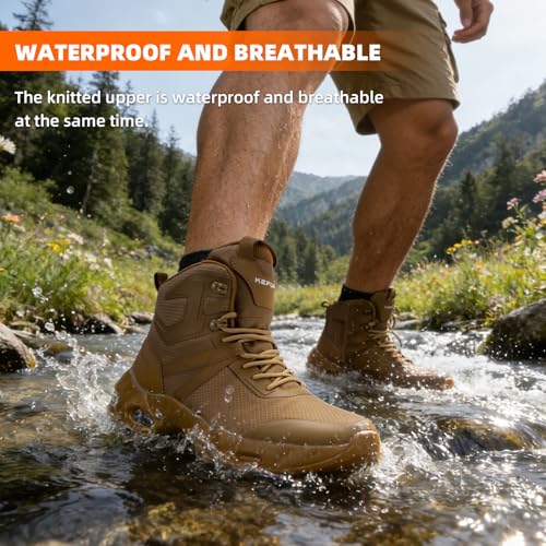 Image of Military Tactical Boots Men Wide Waterproof 6 Inches Lightweight Durable Side-Zip Combat Boots Work Hiking Non Slip Boots