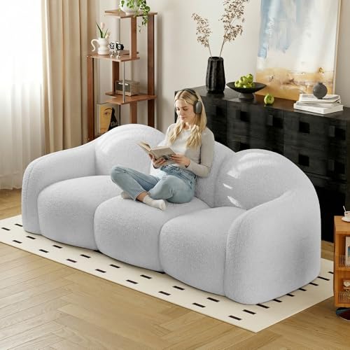 Sdorens 90.55 Inches 3-Seater Sofa Couch, Modern Teddy Plush Boneless